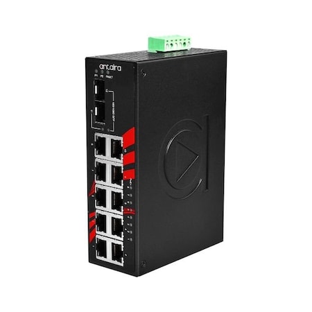 Antaira 12-Port Industrial PoE+ Gigabit Unmanaged Ethernet Switch LNP-1202G-SFP